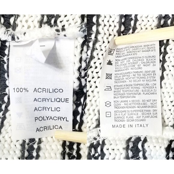 SKOVHUUS White Striped Cardigan Sweater Sz XL Gray Black Silver Stripes Italy - Picture 9 of 9